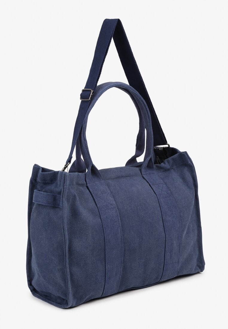 Granatowa Pleciona Torebka Shopper Seviola