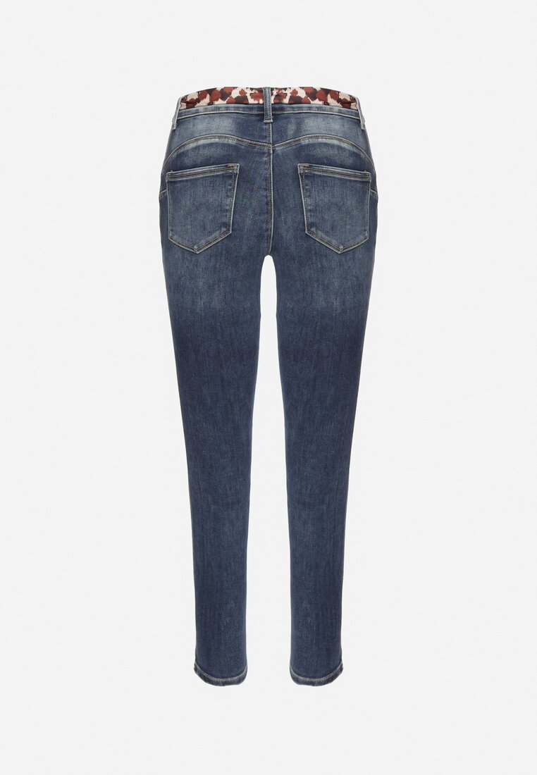 Niebieskie Jeansy Skinny Push Up z Wiązanym Paskiem Senamia