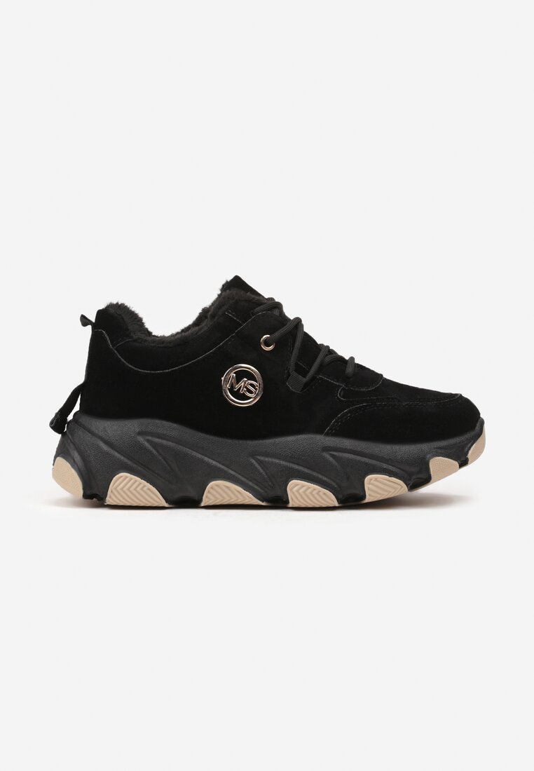 Czarne Sneakersy na Grubej Podeszwie Ozdobione Geometrycznym Wzorem Delannea