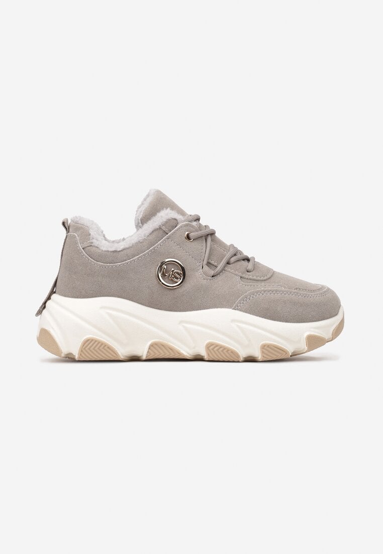 Szare Sneakersy na Grubej Podeszwie Ozdobione Geometrycznym Wzorem Delannea