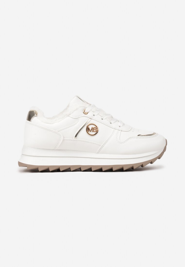Białe Płaskie Sznurowane Sneakersy Ocieplane Ozdobione Metalicznymi Aplikacjami Cyrirra