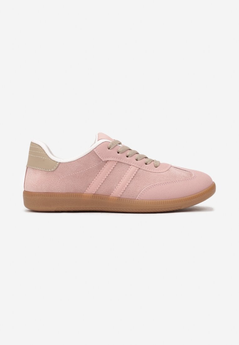 Różowe Sneakersy z Imitacji Zamszu na Płaskiej Podeszwie Memeriana
