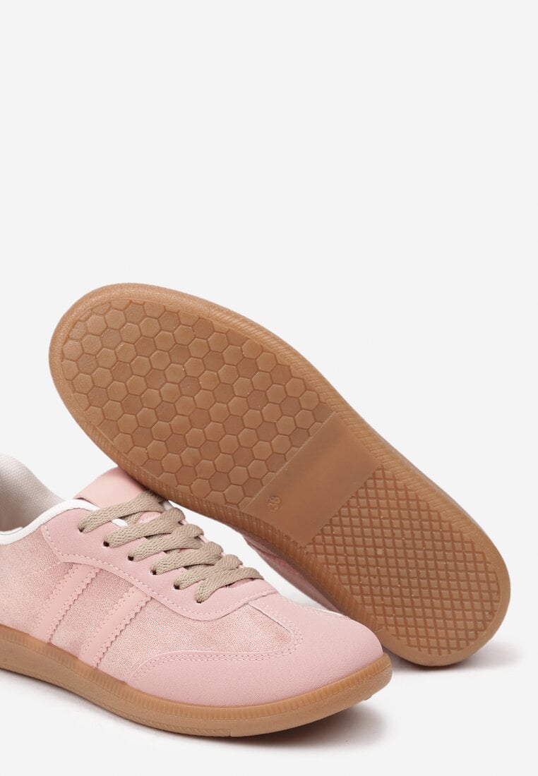 Różowe Sneakersy z Imitacji Zamszu na Płaskiej Podeszwie Memeriana