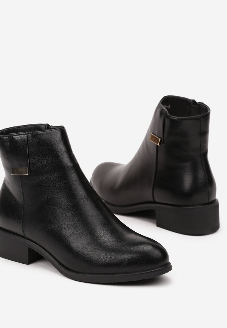 Czarne Eleganckie Botki z Minimalistyczną Aplikacją Tuleeti