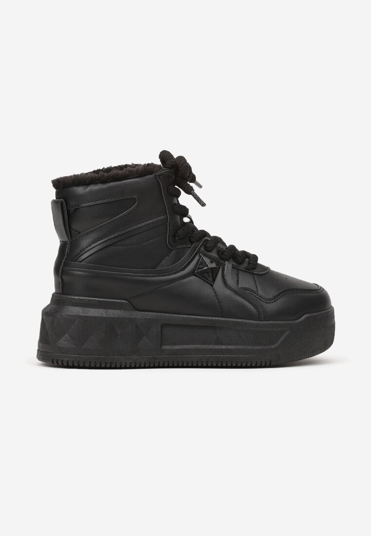 Czarne Sneakersy za Kostkę z Futrzaną Wyściółką Emindria