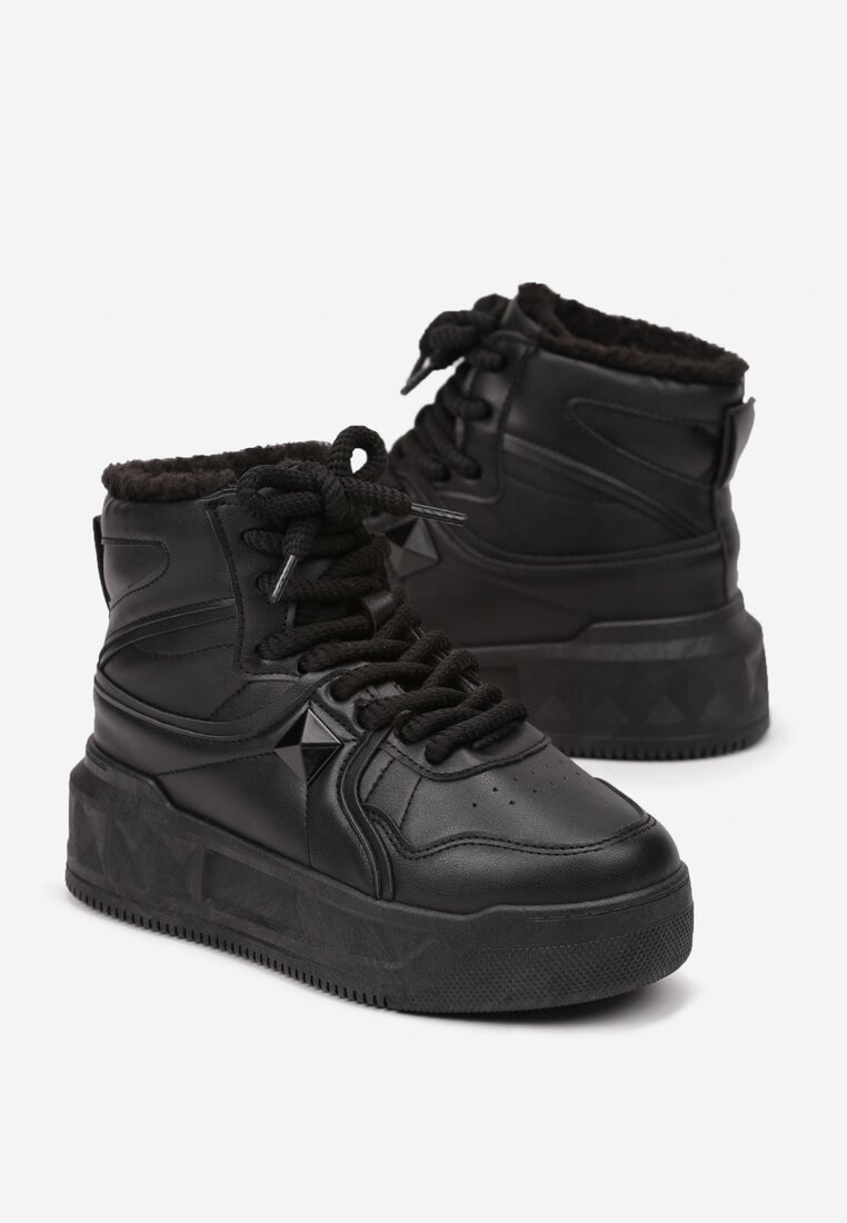 Czarne Sneakersy za Kostkę z Futrzaną Wyściółką Emindria