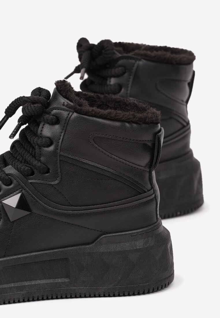Czarne Sneakersy za Kostkę z Futrzaną Wyściółką Emindria