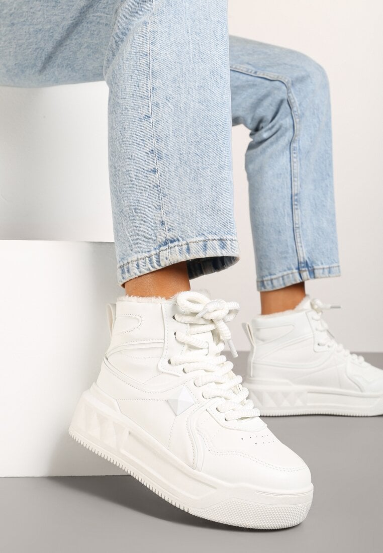 Białe Sneakersy za Kostkę z Futrzaną Wyściółką Emindria
