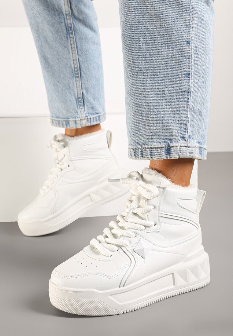 Białe Sneakersy za Kostkę z Futrzaną Wyściółką Emindria