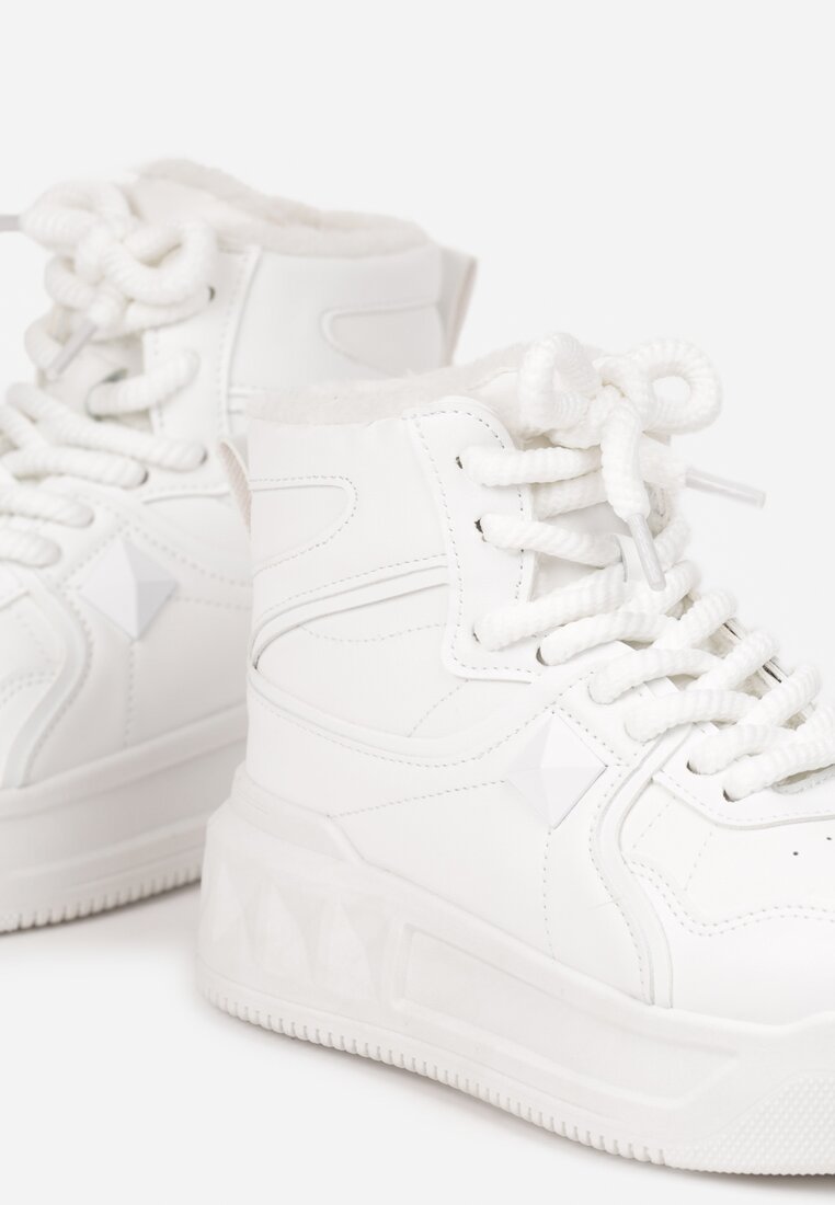 Białe Sneakersy za Kostkę z Futrzaną Wyściółką Emindria