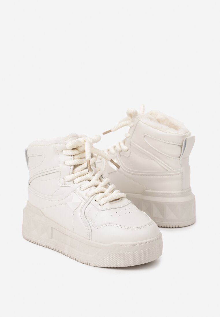 Beżowe Sneakersy za Kostkę z Futrzaną Wyściółką Emindria