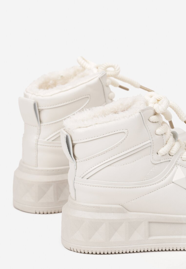 Beżowe Sneakersy za Kostkę z Futrzaną Wyściółką Emindria