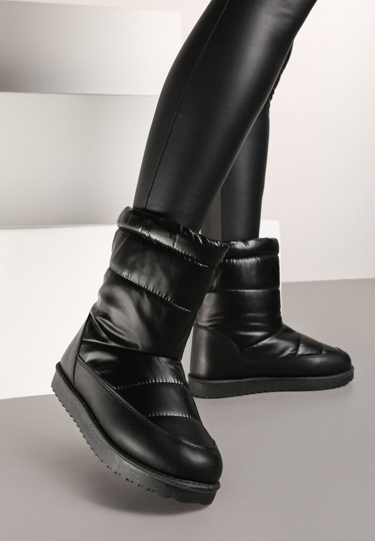 Czarne Płaskie Śniegowce z Pikowaną Cholewką Kariti