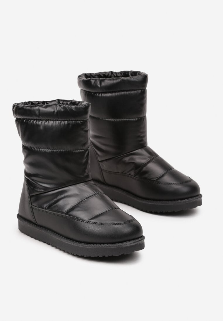 Czarne Płaskie Śniegowce z Pikowaną Cholewką Kariti