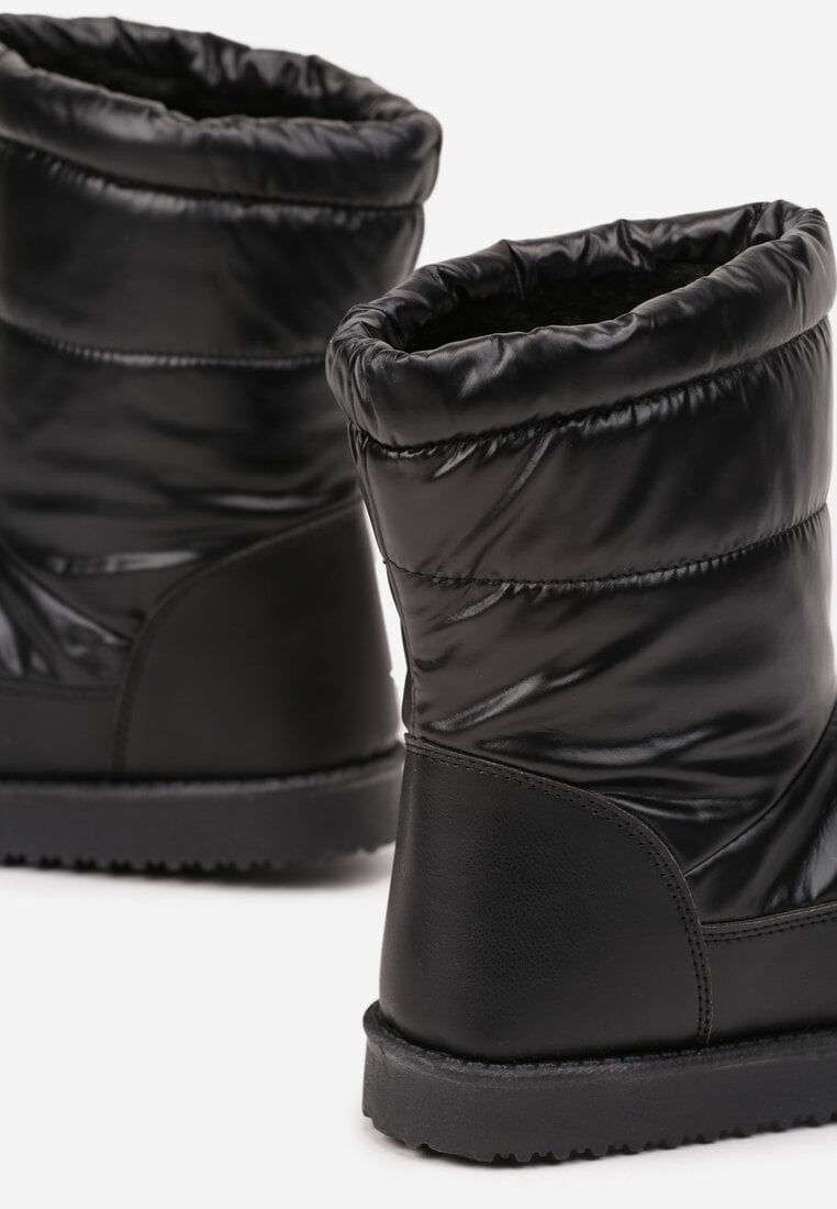 Czarne Płaskie Śniegowce z Pikowaną Cholewką Kariti