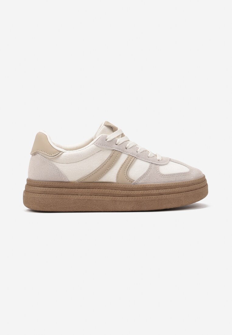 Ciemnobeżowe Sneakersy na Grubej Podeszwie z Geometrycznym Wzorem Nevthaya