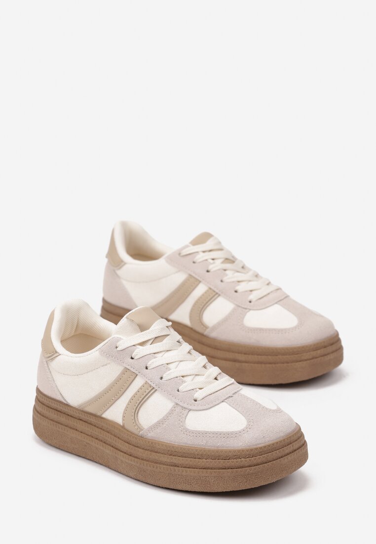 Ciemnobeżowe Sneakersy na Grubej Podeszwie z Geometrycznym Wzorem Nevthaya
