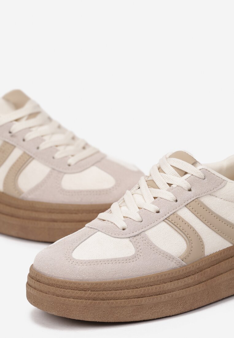 Ciemnobeżowe Sneakersy na Grubej Podeszwie z Geometrycznym Wzorem Nevthaya