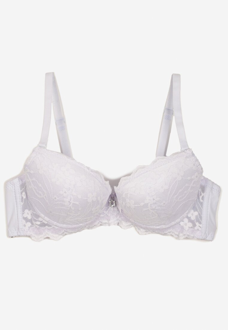 Biały Biustonosz Push Up Ozdobiony Koronką Temavessa