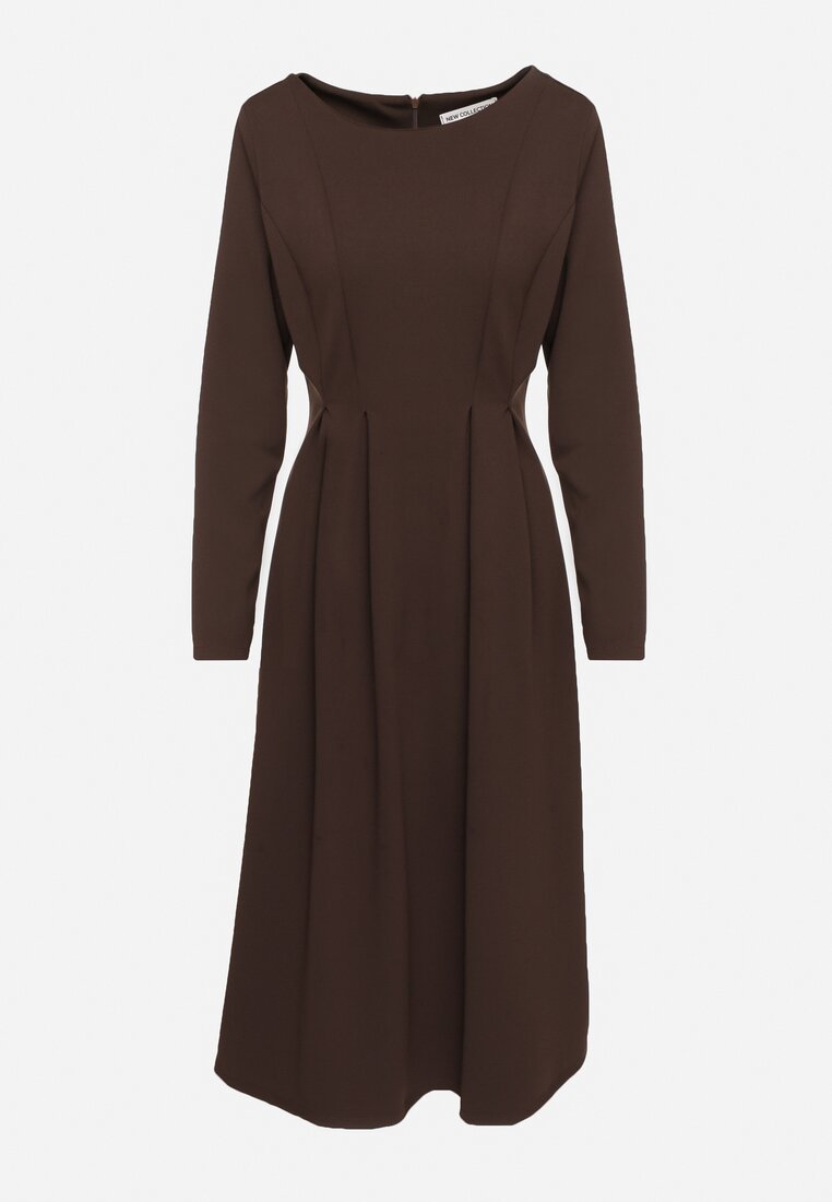 Brązowa Elegancka Sukienka Rozkloszowana Temarielis