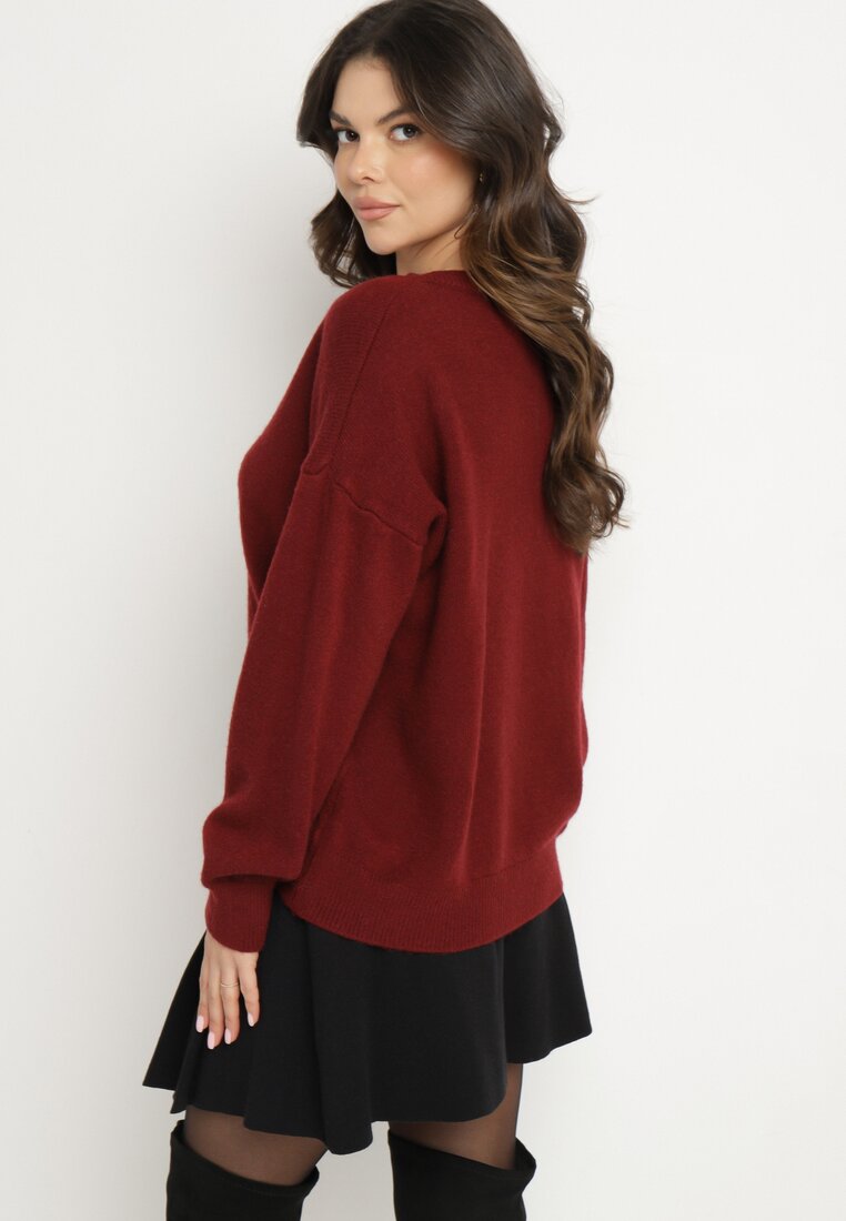 Bordowy Sweter z Bawełną Oversize Yorate