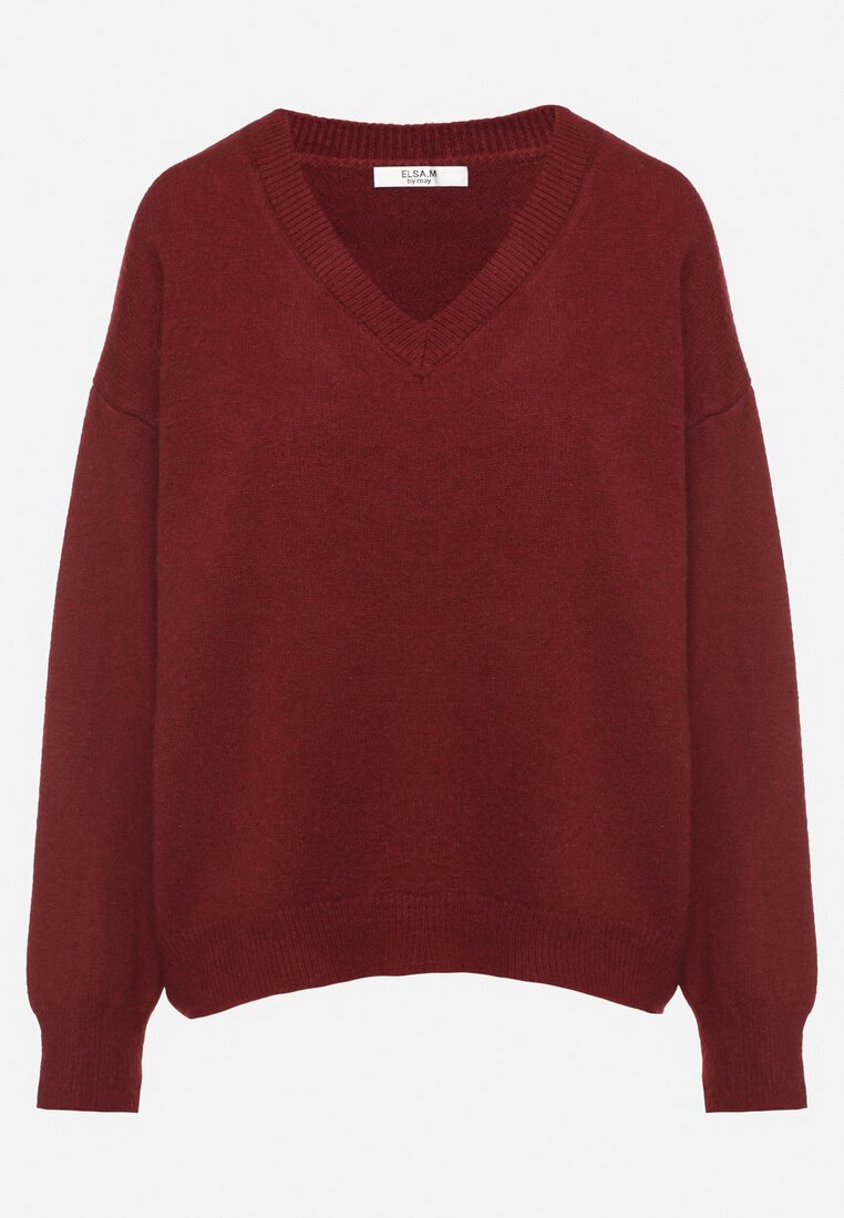 Bordowy Sweter z Bawełną Oversize Yorate