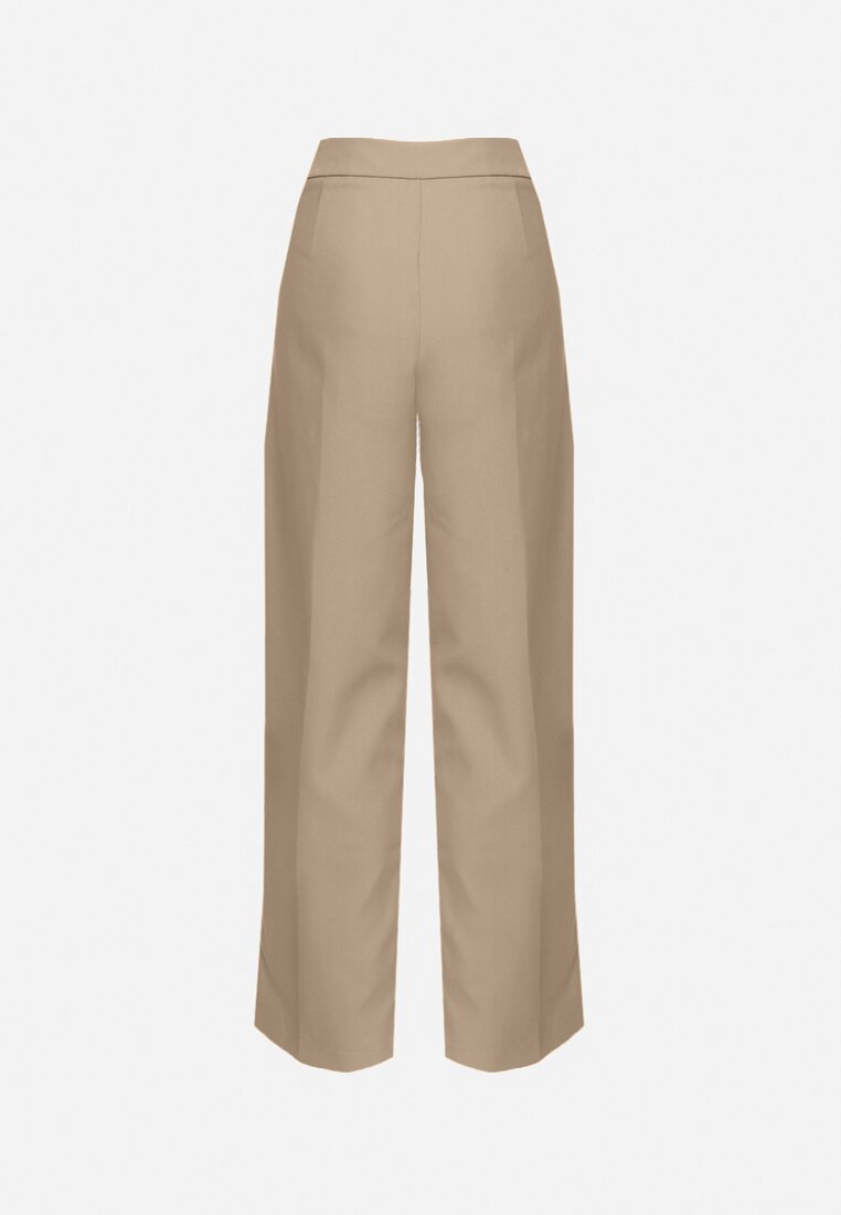 Beżowe Szerokie Spodnie Garniturowe High Waist Nalinas