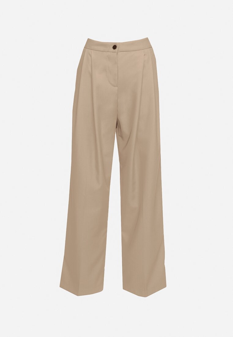 Beżowe Szerokie Spodnie Garniturowe High Waist Nalinas