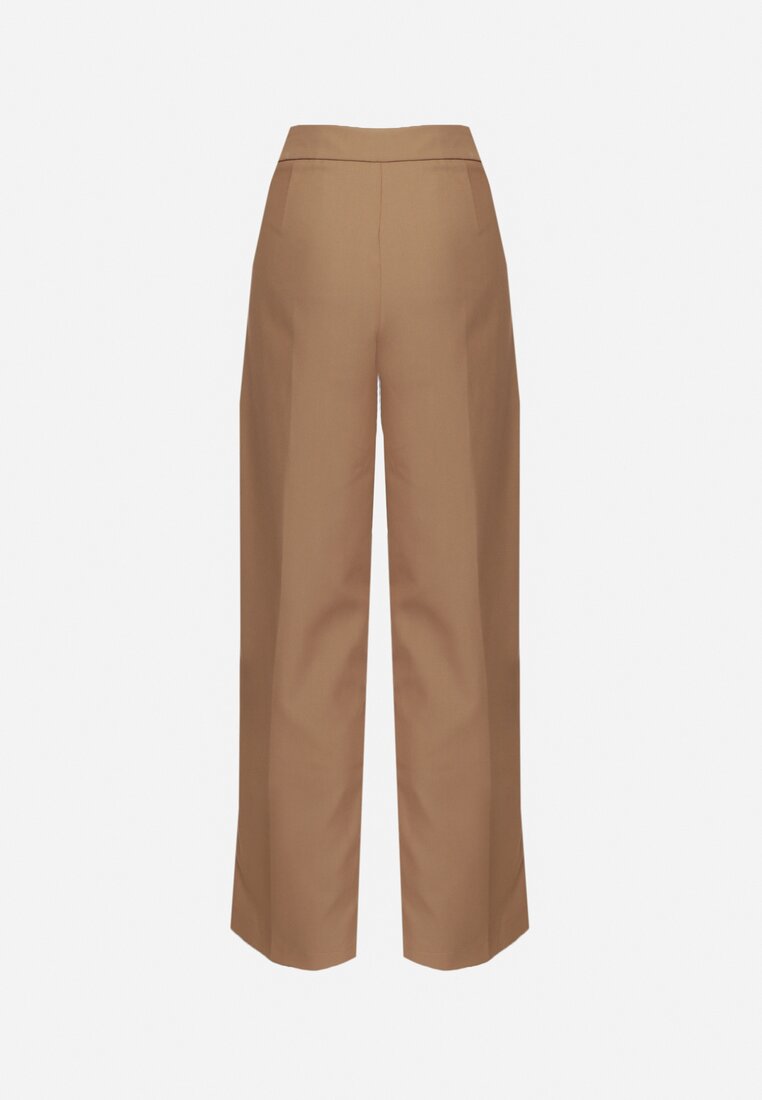 Ciemnobeżowe Szerokie Spodnie Garniturowe High Waist Nalinas
