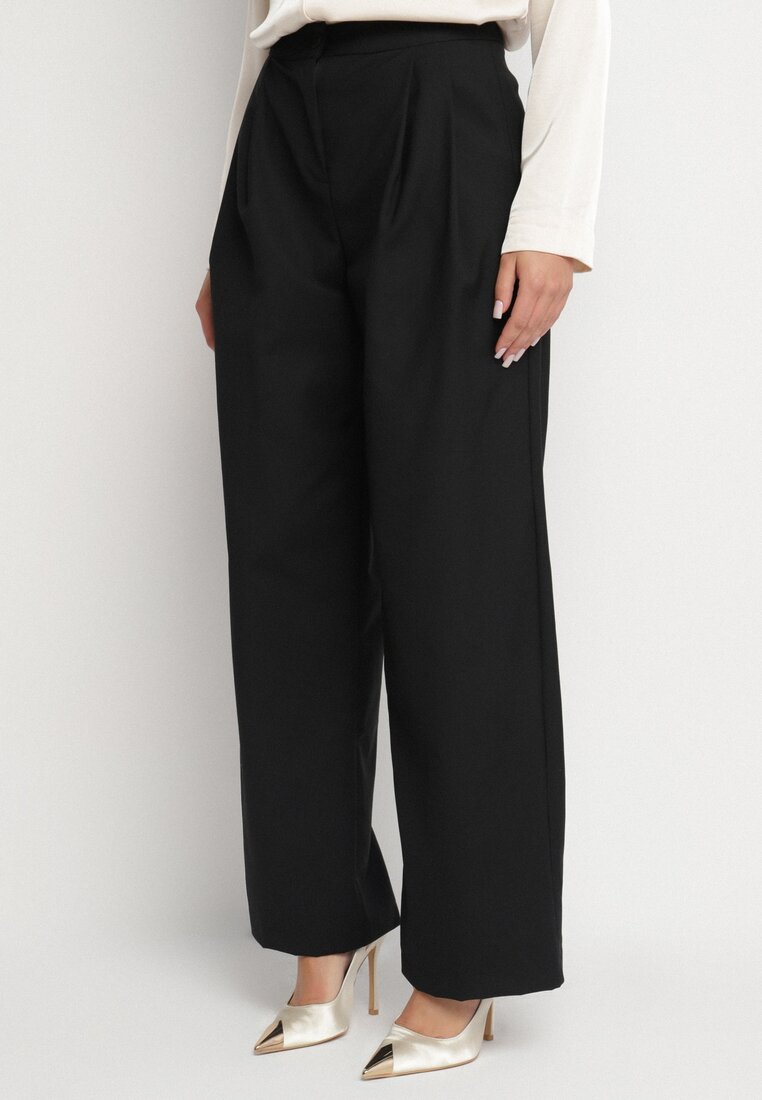 Czarne Szerokie Spodnie Garniturowe High Waist Nalinas