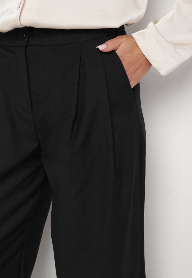 Czarne Szerokie Spodnie Garniturowe High Waist Nalinas