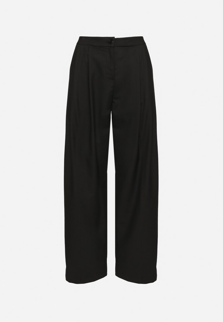 Czarne Szerokie Spodnie Garniturowe High Waist Nalinas