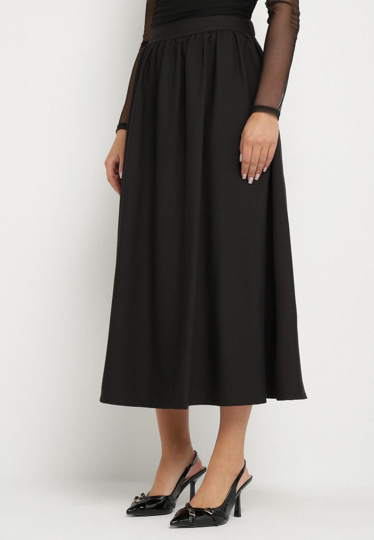 Czarna Rozkloszowana Spódnica z Wiskozą Jenneva