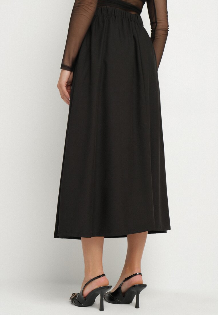 Czarna Rozkloszowana Spódnica z Wiskozą Jenneva