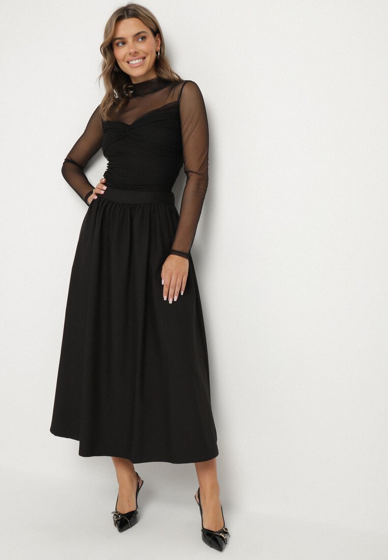 Czarna Rozkloszowana Spódnica z Wiskozą Jenneva