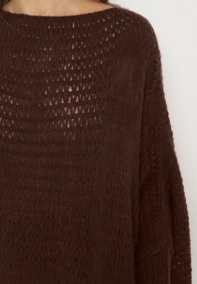 Brązowy Luźny Sweter w Stylu Ponczo Kossela