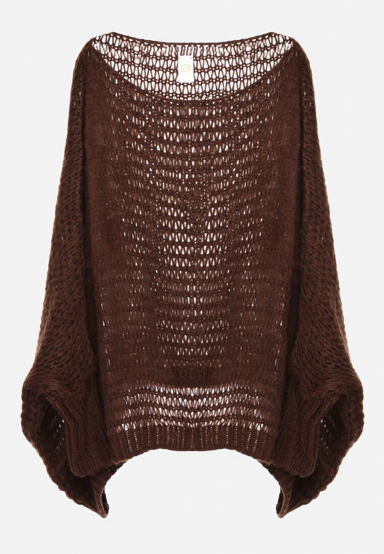 Brązowy Luźny Sweter w Stylu Ponczo Kossela