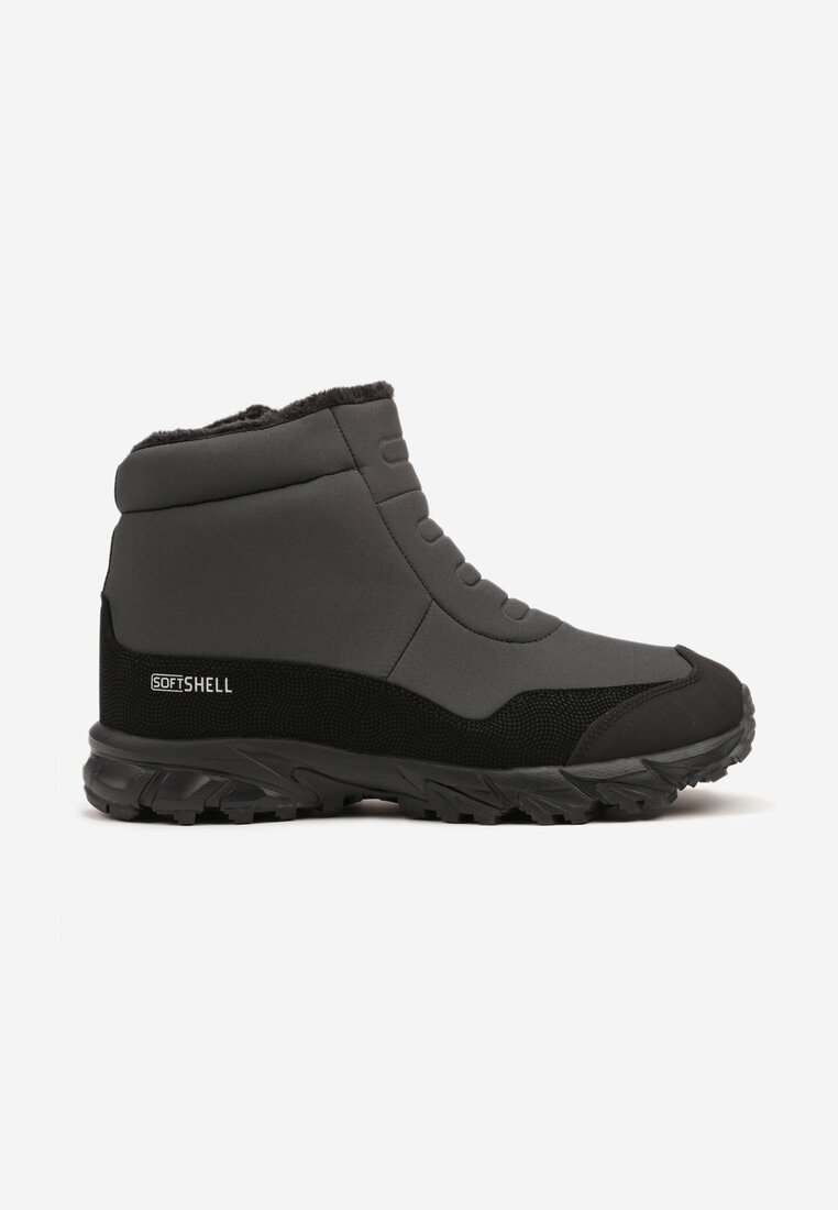 Czarno-Szare Płaskie Buty Trekkingowe Ozdobione Napisem z Ociepleniem Ennevia