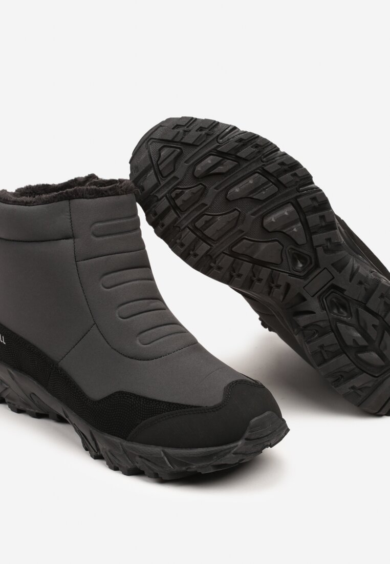 Czarno-Szare Płaskie Buty Trekkingowe Ozdobione Napisem z Ociepleniem Ennevia