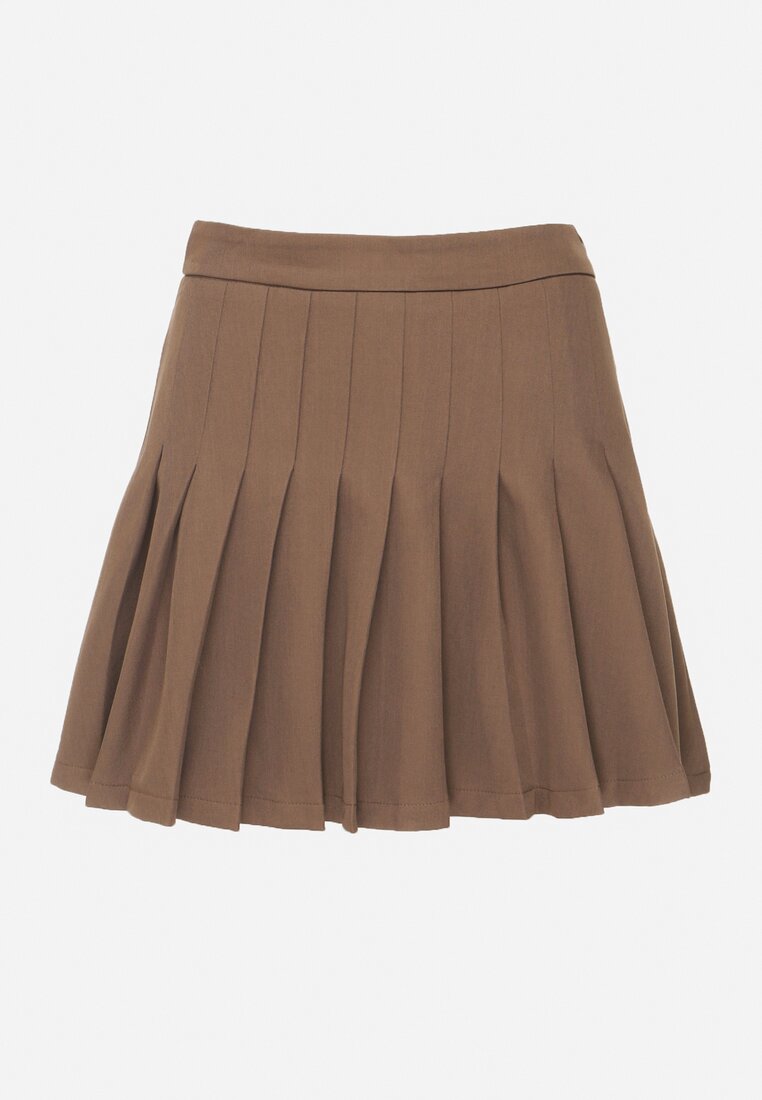 Brązowe Wiskozowe Spódnico-Spodenki High Waist z Plisami Annelin