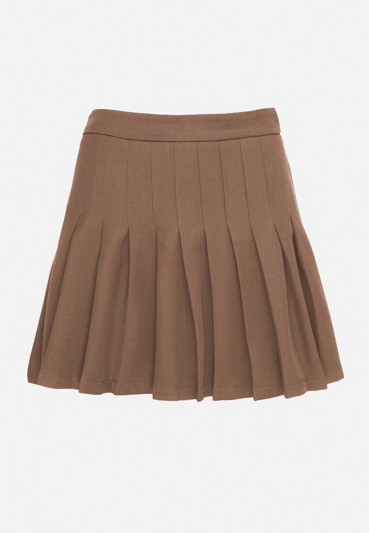 Brązowe Wiskozowe Spódnico-Spodenki High Waist z Plisami Annelin