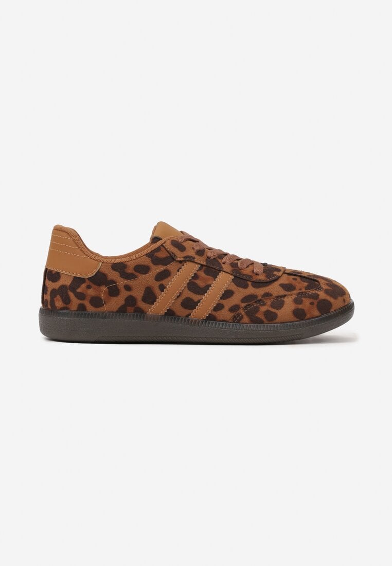 Brązowe Sneakersy z Imitacji Zamszu w Panterkę na Płaskiej Podeszwie Memeriana
