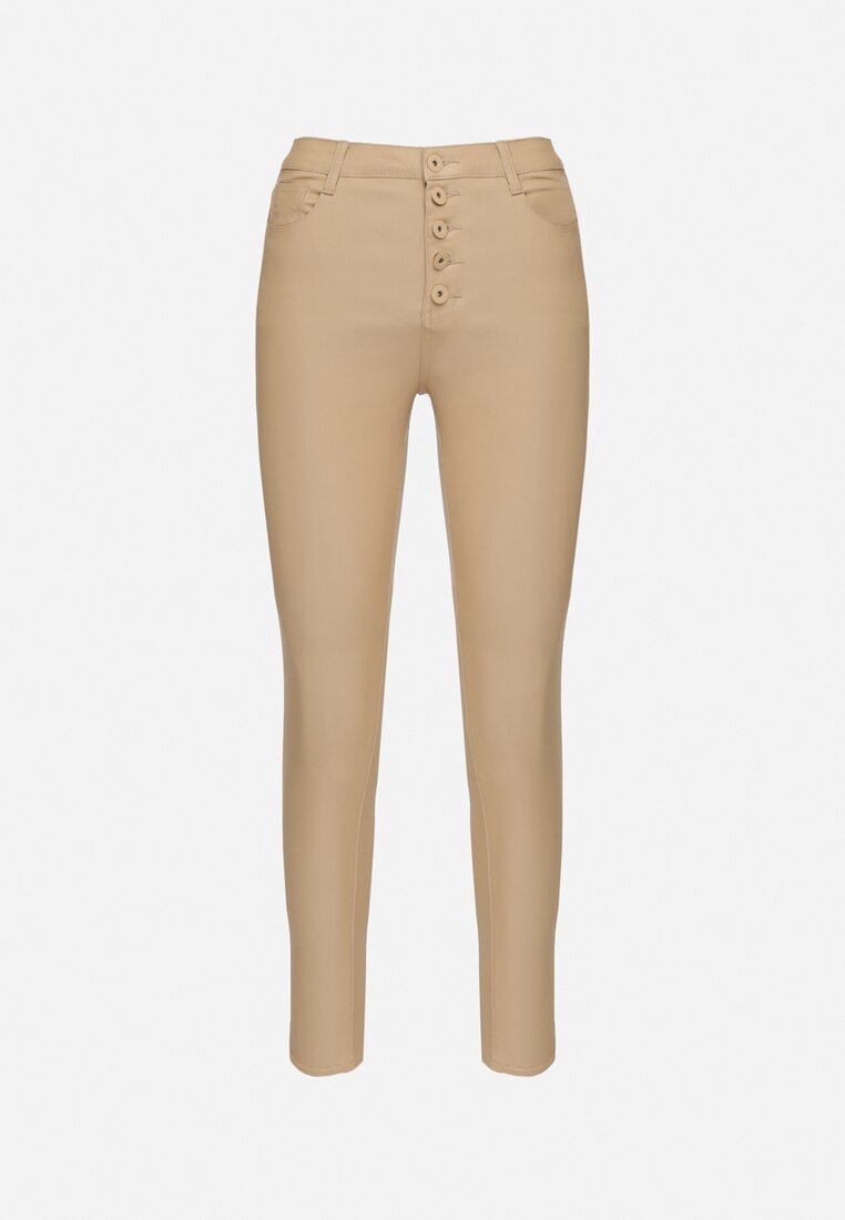 Ciemnobeżowe Modelujące Spodnie Skinny z Imitacji Skóry Natividade