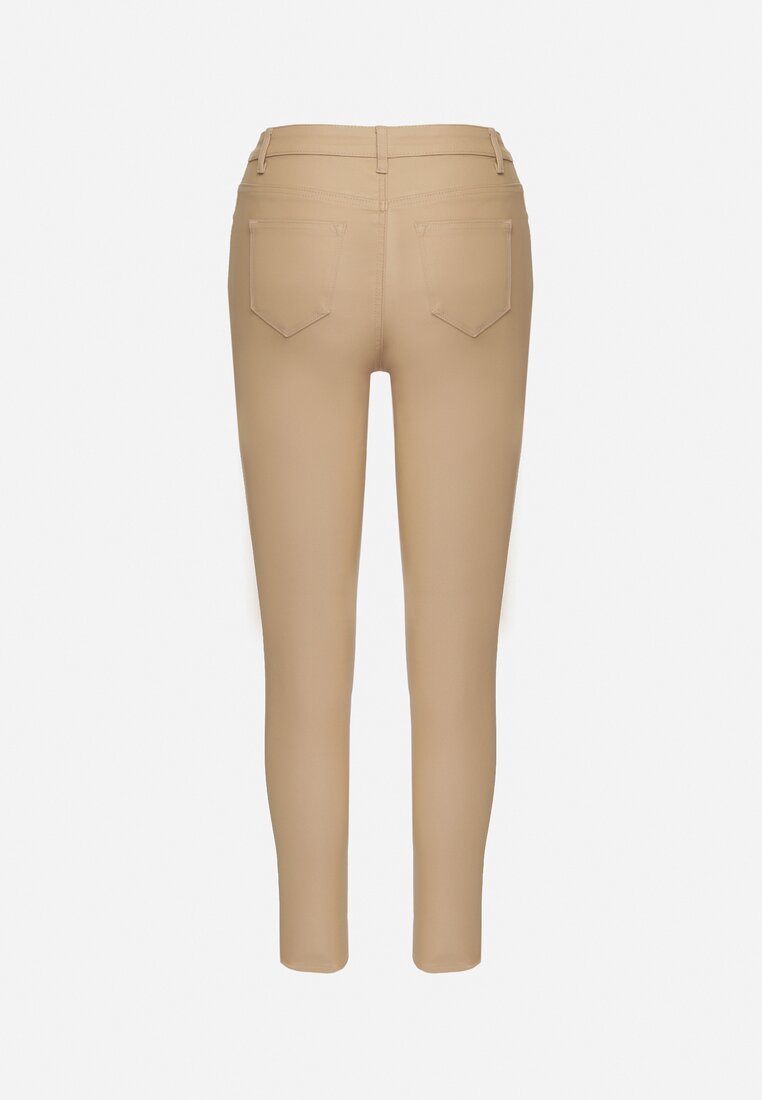 Ciemnobeżowe Modelujące Spodnie Skinny z Imitacji Skóry Natividade