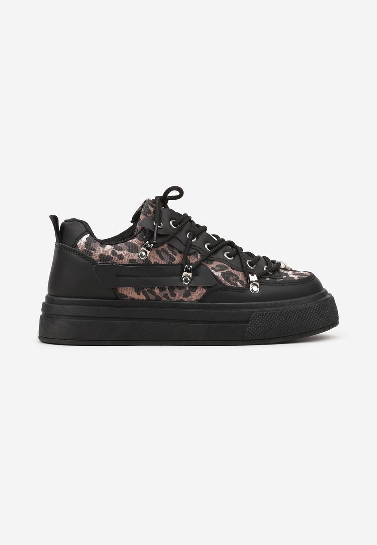Czarne Sneakersy z Panterkowym Wzorem Calidi