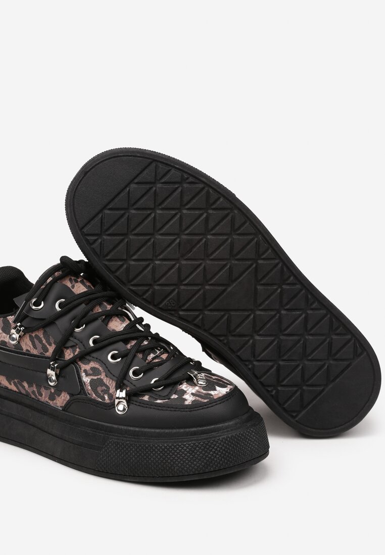 Czarne Sneakersy z Panterkowym Wzorem Calidi
