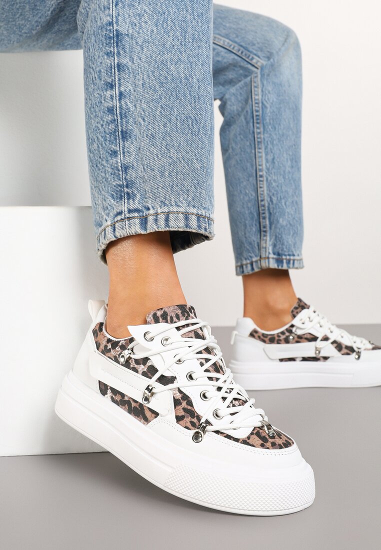 Białe Sneakersy z Panterkowym Wzorem Calidi