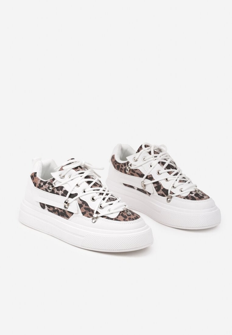 Białe Sneakersy z Panterkowym Wzorem Calidi