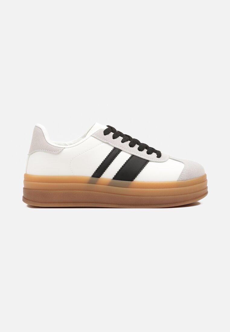 Biało-Czarne Płaskie Sneakersy Ozdobione Paskami Norili
