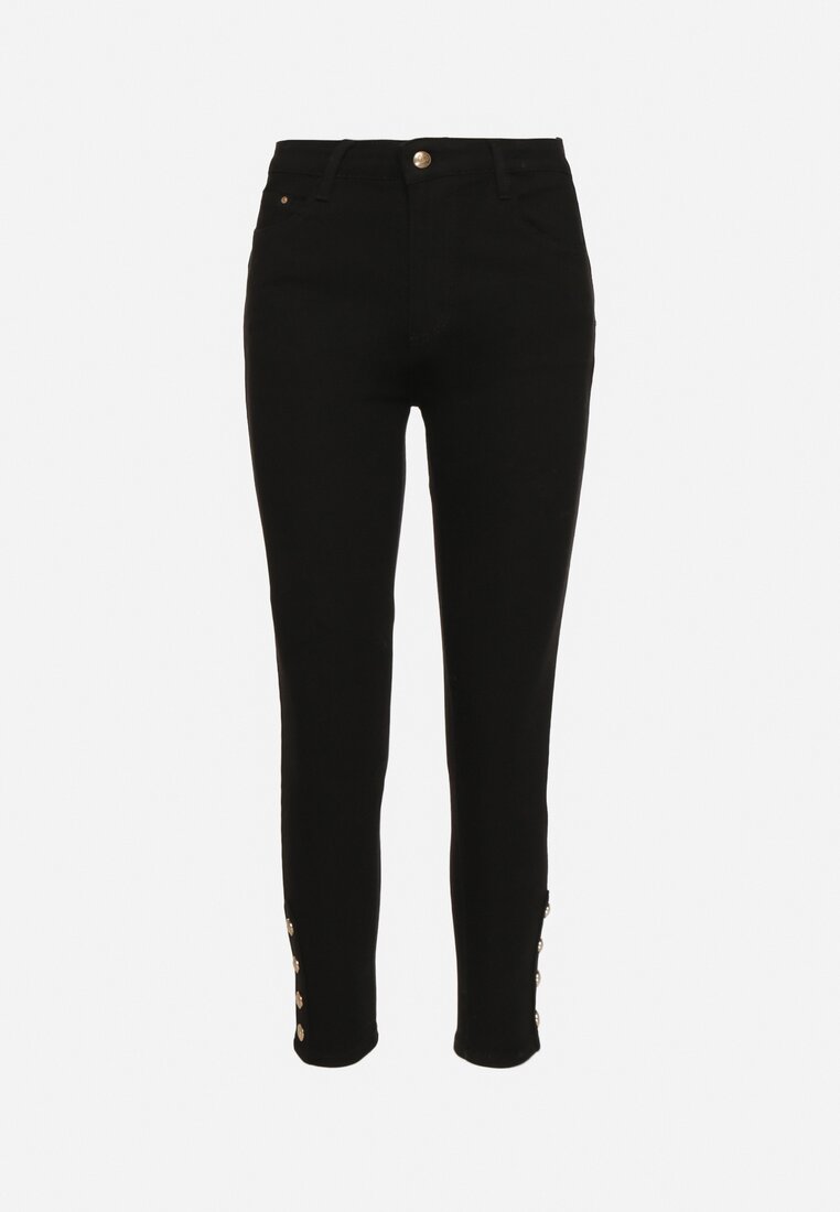 Czarne Jeansy Skinny z Efektem Push Up Ozdobione Guzikami Zolvila